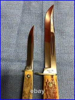 Case XX USA Stag Twin Fixed Blade Set & Sheath (1965-1969) Red Stag