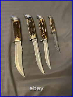 Case xx Complete 4 Knife Blue Scroll Fixed Blade Set Unused