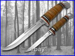 Case xx Twin Finn Fixed Blade Hunter 2 Knife Set Polished Leather & Sheath 00372