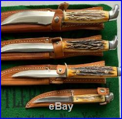 Case xx blue scroll fixed blade 4 knife set 1977 great stag real clean set nib