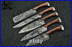 Chef Knife Set Kitchen Knives Forged Blades Rose Wood Handle Damascus Sharp Tool