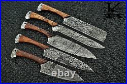 Chef Knife Set Kitchen Knives Forged Blades Rose Wood Handle Damascus Sharp Tool