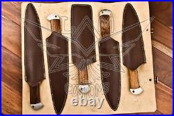 Chef Set Hand forged Damascus Steel Walnut Wood Handle Rare Chef Set 5 pieces