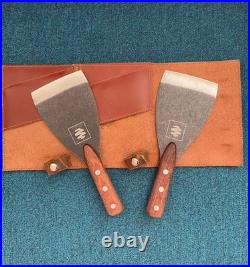 Coolina set of Two Butcher Spatulas, Steel Blade, Wood Handle, Leather Case, New