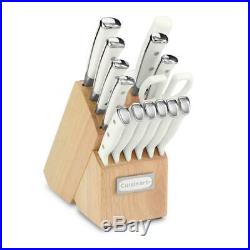 Cuisinart Knife Set White Handle Precision-Tapered Ground Blades Block 15-Piece