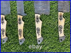 Custom Handmade 5 Pcs Damascus Steel CHEF Set Kitchen Knives Hand Forged Bone