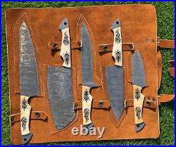 Custom Handmade 5 Pcs Damascus Steel CHEF Set Kitchen Knives Hand Forged Bone