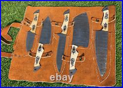 Custom Handmade 5 Pcs Damascus Steel CHEF Set Kitchen Knives Hand Forged Bone