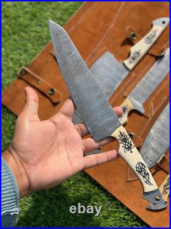 Custom Handmade 5 Pcs Damascus Steel CHEF Set Kitchen Knives Hand Forged Bone