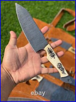 Custom Handmade 5 Pcs Damascus Steel CHEF Set Kitchen Knives Hand Forged Bone