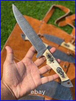 Custom Handmade 5 Pcs Damascus Steel CHEF Set Kitchen Knives Hand Forged Bone
