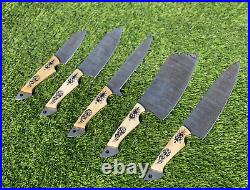 Custom Handmade 5 Pcs Damascus Steel CHEF Set Kitchen Knives Hand Forged Bone