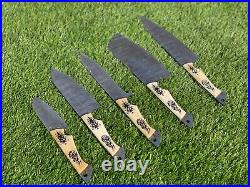 Custom Handmade 5 Pcs Damascus Steel CHEF Set Kitchen Knives Hand Forged Bone