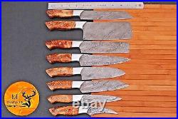 Custom Handmade Forged Damascus Steel Blade Chef Knife Kitchen Knives Set 1554