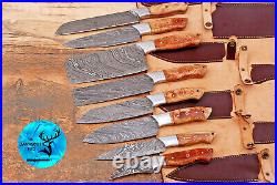 Custom Handmade Forged Damascus Steel Blade Chef Knife Kitchen Set Aj 1554