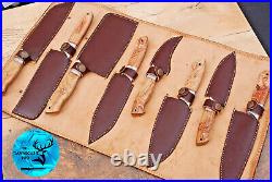 Custom Handmade Forged Damascus Steel Blade Chef Knife Kitchen Set Aj 1554