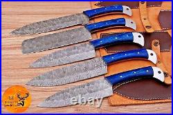 Custom Handmade Forged Damascus Steel Engraved Blade Chef Knife Kitchen Set 1768