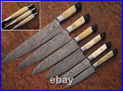 Custom Made Damascus Blade Kitchen Knife Set Dc- 1071-bh