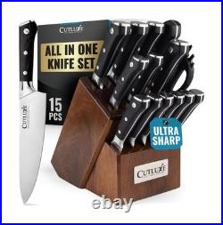 Cutluxe 15-Piece Knife Set High Carbon German Steel Blades, Full Tang De
