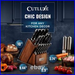 Cutluxe 15-Piece Knife Set High Carbon German Steel Blades, Full Tang Design &