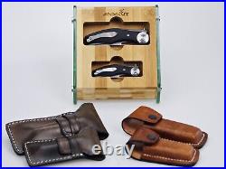 D2 Blade Titanium Handle Pocket Knife Leather Sheath Premium Display Stand EDC