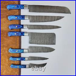 DAMASCUS BLADE 7 Pc's. KITCHEN KNIVES SET with roll bag. ZE-1081-BLUE 7C