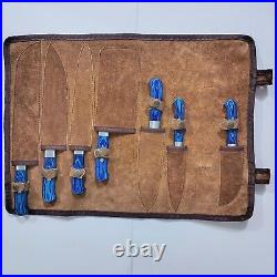 DAMASCUS BLADE 7 Pc's. KITCHEN KNIVES SET with roll bag. ZE-1081-BLUE 7C