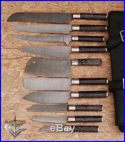 DAMASCUS CHEF/KITCHEN KNIFE CUSTOM MADE BLADE 10 Pcs. Set. EC-1014-Blk