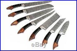 DAMASCUS CHEF/KITCHEN KNIFE CUSTOM MADE BLADE 7 Pcs. Set. EC-1103-H- Br