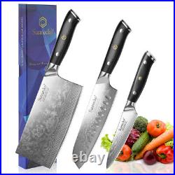 Damascus Steel Blade Kitchen Knife Set Chef Slicer Chinese Meat Cleaver Cutlery