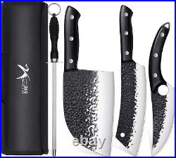 Ergonomic 4pcs Butcher Knife Set with High Carbon Steel Blades for BBQ & Camping