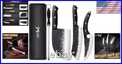 Ergonomic 4pcs Butcher Knife Set with High Carbon Steel Blades for BBQ & Camping