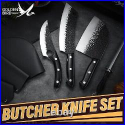 Ergonomic 4pcs Butcher Knife Set with High Carbon Steel Blades for BBQ & Camping