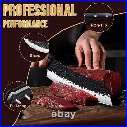 Ergonomic 4pcs Butcher Knife Set with High Carbon Steel Blades for BBQ & Camping