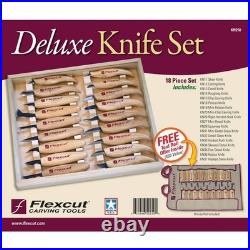 FLEXCUT KN250 High-Quality 18-Piece Wood Carving Deluxe Fixed-Blade Knife Set
