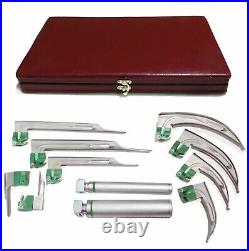 Fiberoptic Laryngoscope 9 Blades Mac Miller + 2 Handle Standard Pinlight + Box