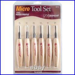 Flexcut Mixed Profile Micro Tool Set 1.75 Carbon Steel Blade Wood Handle MT910
