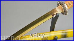 GOLD Blade Japanese Samurai Sword Clay Tempered T10 Katana Sliver Lion Tsuba Set