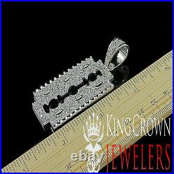 Genuine Silver 14K White Gold Finish Razor Blade Lab Diamond Pendant Chain Set