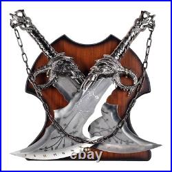 God of War Twin Blade Kratos Sword Set With Plaque (Silver)