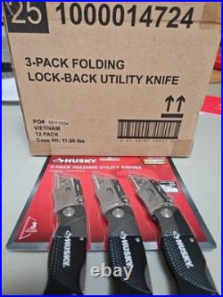HUSKY 3 Folding Lock-Back Utility Knives, 12 Packs, 1000014724 New Sealed