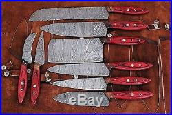 Hand made damascus steel blade kitchen knife 8 PCS set with leather pouch