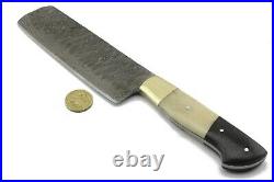 Handmade Kitchen Knife Set Damascus Blade Bone & Buffalo Horn Handle Roll Sheath
