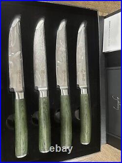 HexClad Steak Knife Set, 4-Pieces Damascus Stainless Steel Blades, Full Tang