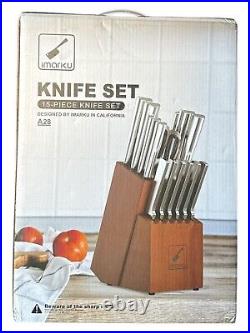 Imarku 15-Piece Knife Block Set with Sharpener Japanese Stainless Steel Blade