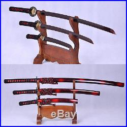 Japanese Samurai Sword Set(katana+wakizashi+tanto) Black&red Folded Sharp Blade