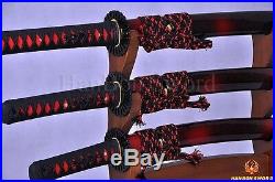 Japanese Samurai Sword Set(katana+wakizashi+tanto) Black&red Folded Sharp Blade
