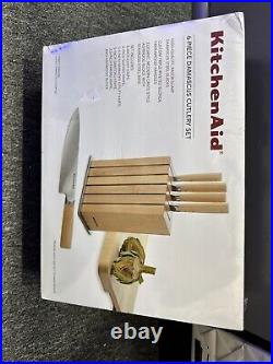 KitchenAid 6-Piece Ashwood Knife Block Set, Premium Damascus Steel Blades