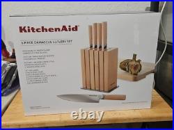 KitchenAid 6-Piece Ashwood Knife Block Set Premium Damascus Steel Blades NEW