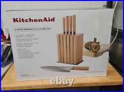 KitchenAid 6-Piece Ashwood Knife Block Set Premium Damascus Steel Blades NEW